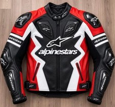 Men's Leather Motorcycle Racing Jacket Red Black White CE Armor Sport Bike Biker picture