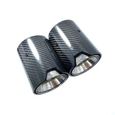 2Pcs Glossy Carbon Silver Exhaust tip for BMW M2 M3 M4 M135i M235i M140i M240i picture