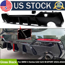 For 20-24 BMW G22 G23 4 Series Shark Fin Gloss Black w/ LED Rear Bumper Diffuser picture