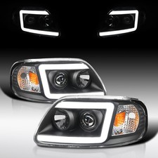 Fit 1997-2003 F150 Expedition Black LED Bar Projector Headlights Lamps 97-03 picture