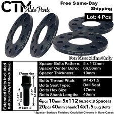 4x 10mm THICK 5x112 66.56 CB WHEEL SPACER NO HUBRING KIT 40mm SHANK FIT MERCEDES picture