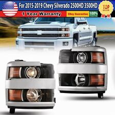 Projector Headlights For 15-19 Silverado 2500 3500 HD Chrome Headlamps Pair picture