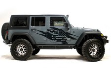 Vinyl Decal Wrap Kit for 4-Door 07-16 Jeep Wrangler Army Star Torn Matte Black picture