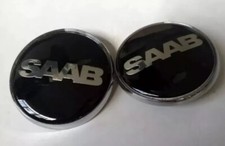 2x SAAB*Badge 9-3,9-5 Set Boot Back & Bonnet Front Logo Emblems 68mm Black picture