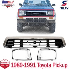 For 1989-1991 Front Grille & Headlamp Bezels Bundle Toyota Pickup 4WD Set of 3 picture