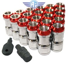 Red 20pcs 12X1.5mm Extended Dust Cap Steel Wheel Lug Nuts With Lock Key picture
