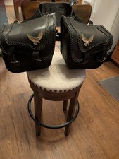 Harley Willie & Max braided small eagle saddlebags.Throwover Vintage Leather USA picture
