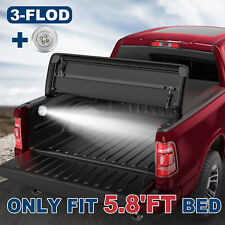 Tri-Fold 5.8ft/5.7ft Soft Truck Bed Tonneau Cover For 2009-2021 Dodge Ram w/LED picture