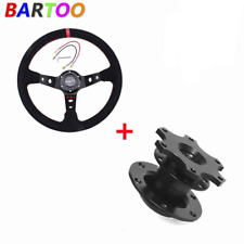 350mm Deep Dished Racing Suede Alloy Steering Wheel & Quick Release Hub Kit picture
