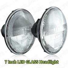 7 Inch LED GLASS Headlight Round, ORIGINAL CLASSIC LOOK conversion Chrome pair picture