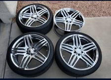 Set of 4 20” Chrome 5-Spoke Wheels Rims w/ 245/35ZR20 Tires 5 Lug Used picture