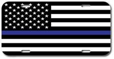 BLUE LIVES MATTER POLICE LICENSE PLATE FRONT AMERICAN FLAG VEHICLE AUTO TAG CAR picture