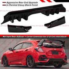 For 17-21 Civic Hatchback MU Style Gloss Black Rear Bumper Diffuser + Side Spats picture