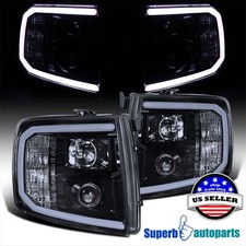 Fits 2007-2014 Silverado 1500 2500 3500 Black Smoke Projector Headlights picture