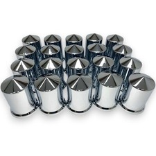 33mm Chrome Lug Nut Covers PUSH ON Plastic Tall Pointed 20 Pack picture