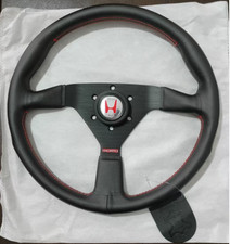 Honda H Red logo horn Leather Drift Sport Steering Wheel For 14inch Black line picture