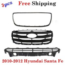 For 2010-2012 Hyundai Santa Fe Bumper Upper Lower Grille Chrome Molding Set of 3 picture