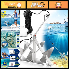 9 lb Heavy-Duty Galvanized Steel Boat Anchor Kit with 30FT Rope & Buoy - Fits Po picture
