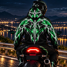 Motorcycle Armored Hoodie, Green V5 Gray Reflective, Aramid Lined, CE Level 2 picture