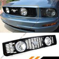 For 05-09 Ford Mustang 4.0L V6 Front Mesh Grill W/ Dual Halo Clear Lens Fog Lamp picture