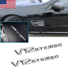 2x Chrome Fender V12 BITURBO Emblems Badge For Mercedes Benz CL63 S65 G63 AMG picture