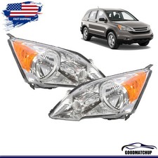 For 07-11 Honda CRV CR-V Chrome Amber Corner Headlights Assembly Pair 2007-2011 picture