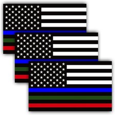 ANLEY 5x3 inch Thin Line US Flag Decal - American Flag Car Stickers (3 Pack) picture
