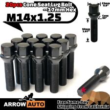 20x Black M14x1.25 Cone Lug Bolt 50mm Shank For 20-25mm Spacers Fit BMW Mini picture