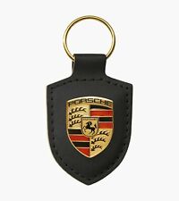 Black Porsche Leather Crest KeyRing Key Chain New picture