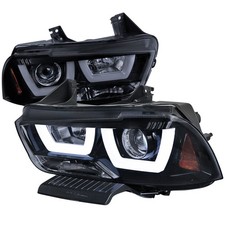For 2011-14 Dodge Charger Dual LED U-Bar Projector Headlights Glossy Black/Smoke picture