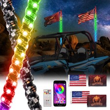 NEW Pair 4ft RGB Spiral LED Whip Lights Antenna Chase~ + Flag&Remote for ATV UTV picture