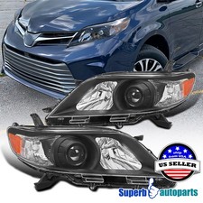 Fits 2011-2020 Toyota Sienna Black Projector Headlights lamps Pair Left+Right picture