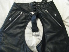 Motorcycle Leather Chaps Biker Pants Black w/ Removable Insolation by FMC Sz XL picture