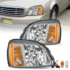 Chrome Headlights For 2000-2005 Cadillac Deville Halogen Headlamps 00-05 LH+RH picture