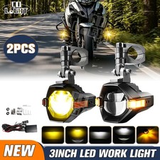 2X 3''inch Projector LED Motorcycle Auxiliary Spot Lights Driving Fog Amber DRL picture