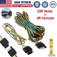 25' 4-Pin Trailer Light Plug Wiring Harness Extension 18 AWG Flat Wire Connector picture