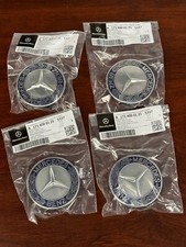 4x Mercedes-Benz Genuine Chrome With Royal Blue Wheel Center Hub Cap SET NEW  picture
