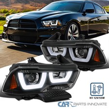 Fits 2011-2014 Dodge Charger Black Projector Headlights Dual Iced LED Halo Ring picture