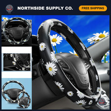 Stylish Leather Steering Wheel Cover for Women - Floral Design, Universal Fit picture