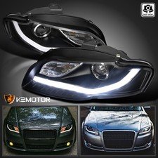 Black Fits 2006-2008 Audi A4 LED Tube Projector Headlights Headlamps Left+Right picture