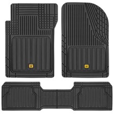 CAT® 3pc All Weather Car Floor Mats Liners Set- Black Tough Rubber Deep Channel picture
