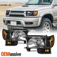 For 99-02 Toyota 4Runner Headlight w/ Corner Lamp + Bumper Signal Light Black picture