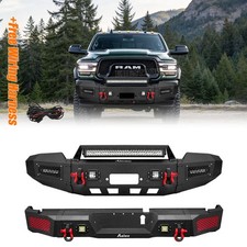 Offroad For 2019-2024 Dodge Ram 2500 3500 Front Rear Bumper w/Winch Plate Lights picture