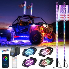 Blogole 2PCS 4FT Whip Light and 4PCS 2Pcs +4Pcs Rock Lights, Multicolor  picture