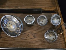 Vintage Marine Gauge Set 5 Gauges Tachometer Temp Oil Amp Fuel Wood Boat Dash picture