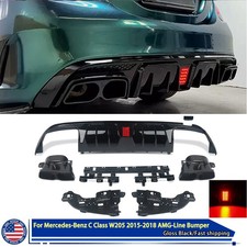 For 15-21 Benz W205 C63 C43 Sedan B Style LED Rear Bumper Diffuser+Exhaust Tips picture