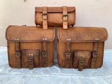 Vintage Leather Saddlebags For Harley Motorcycle Side Bags Brown 3 Bags picture
