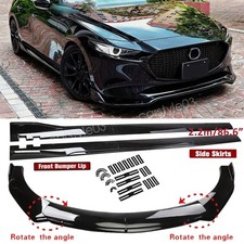 For Mazda 3 Sedan Glossy Front Bumper Lip Splitter Body Kit +Side Skirts picture