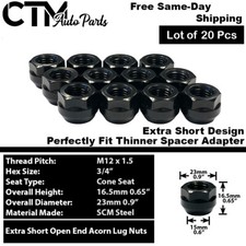 20x Black 12x1.5 Extra Short Open End Lug Nuts Fit Oldsmobile Saturn Mercury picture