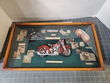 Vtg Stars and Strips Motorcycle shadow box love to ride 1936 wood & glass picture